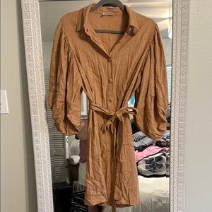 Elegant Tan Button-Up Dress